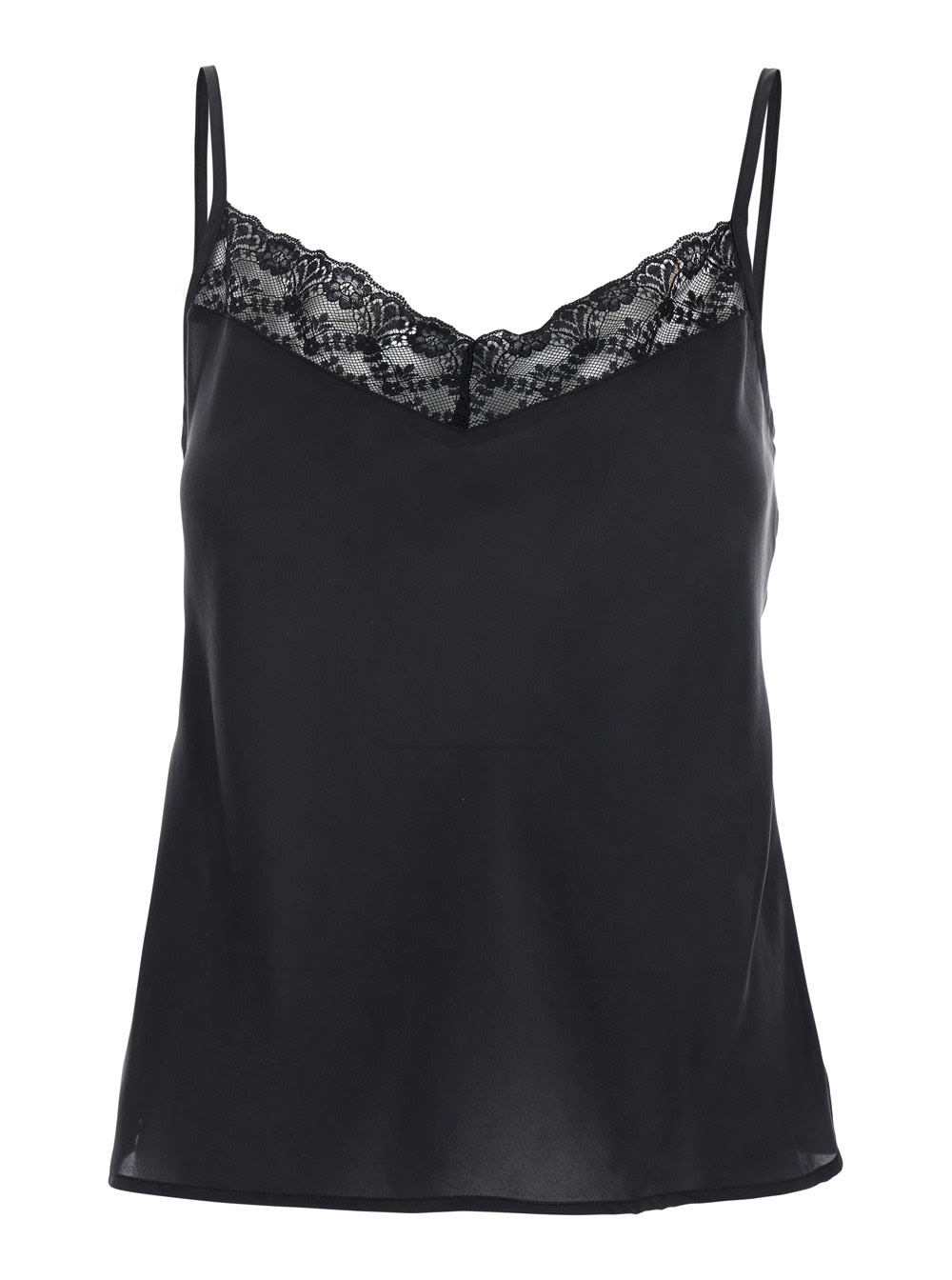 Momonì paine Black Top With V Neck And Lace Embellishment On The Front In Silk Woman
