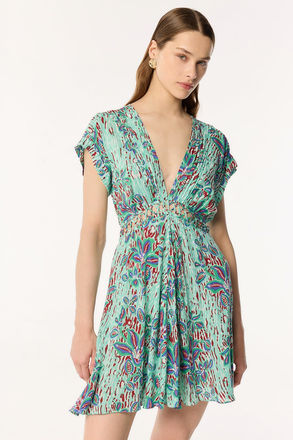 Mini Dress Cecile - Mint Exotic Forest