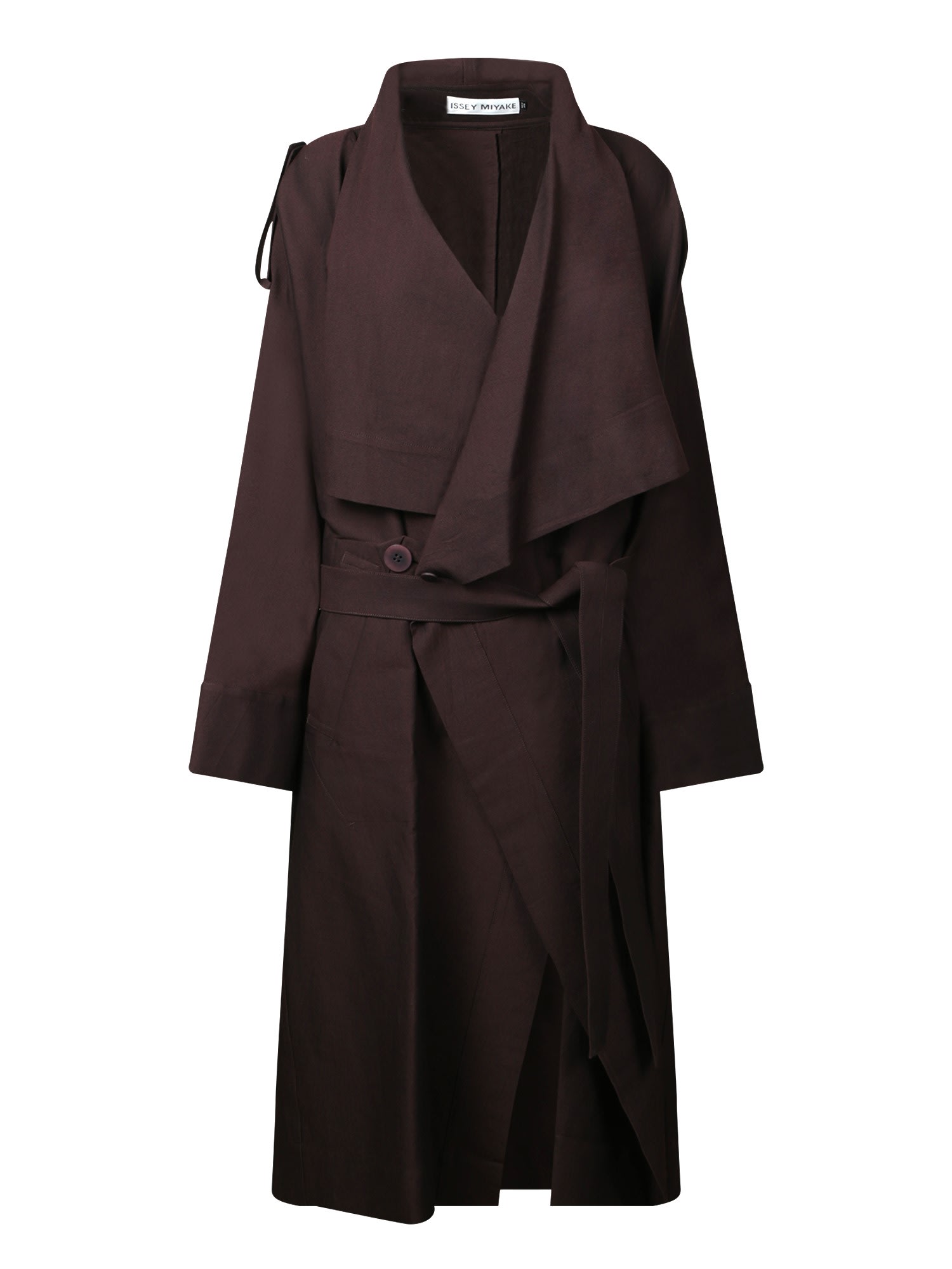 Issey Miyake Long和纸棕色羊毛外套