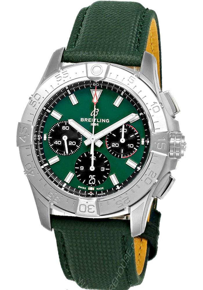 BREITLING Avenger B01 Chronograph 42MM Green Dial Leather Men's Watch AB0146101L1X1