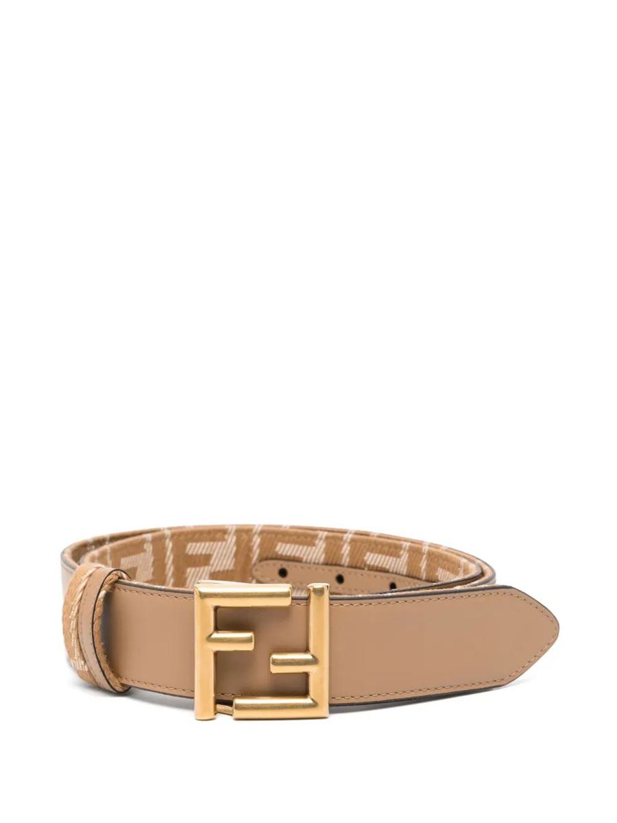 Fendi 皮革牛仔效果双F提花双面用腰带
