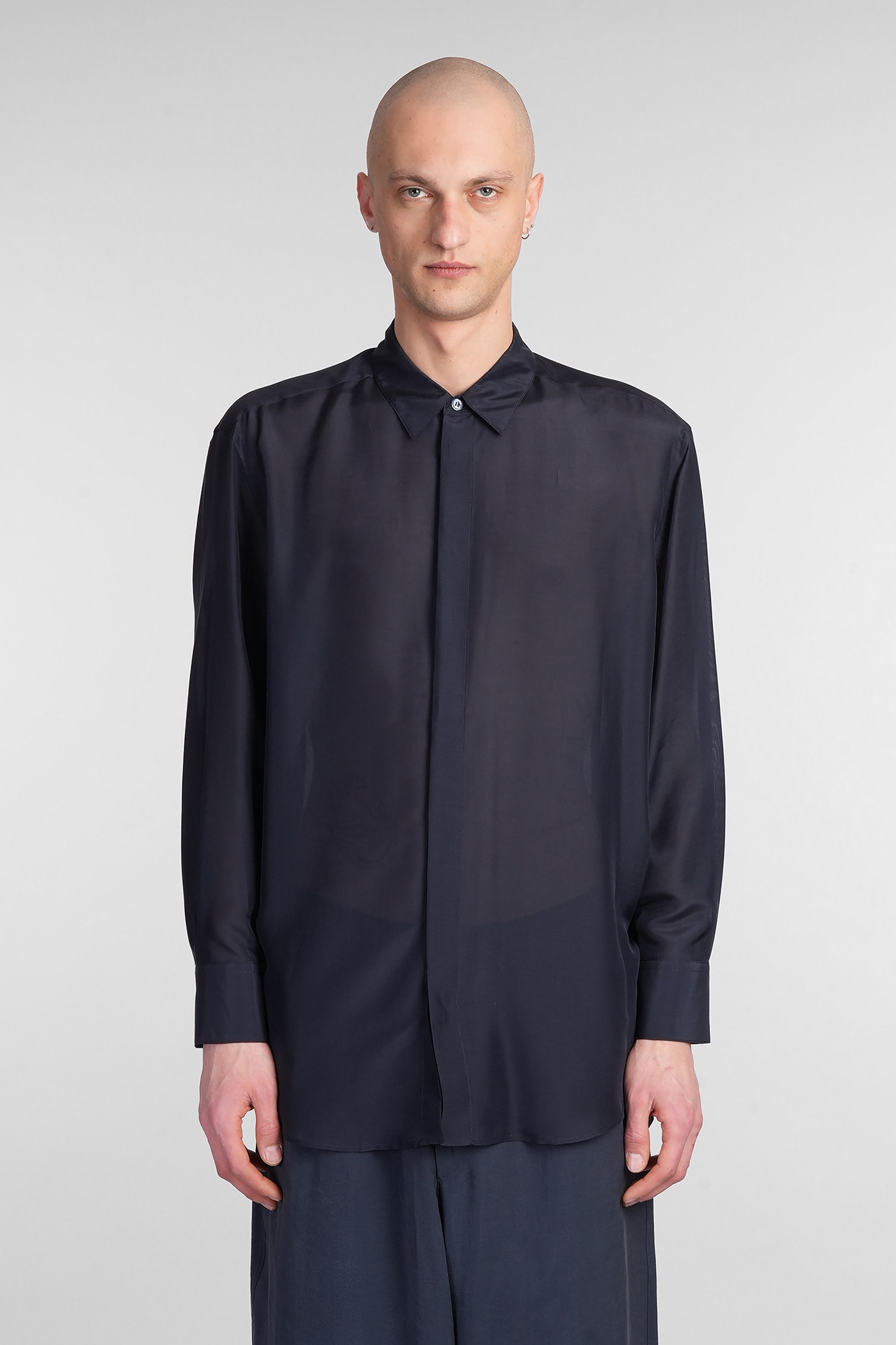 Emporio Armani Shirt In Blue Wool And Polyester