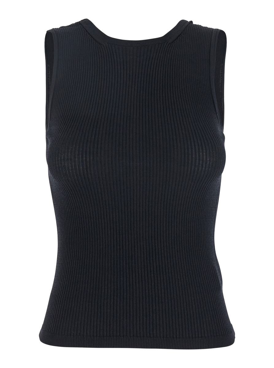 Black Top With Ribbed Design And Cut-Out Detail On The Back In Viscose Blend Woman