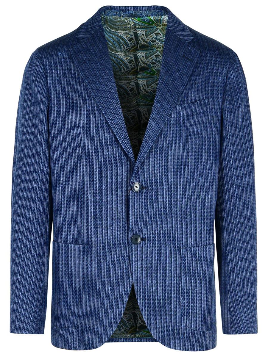 Etro 蓝色亚麻混纺西装外套