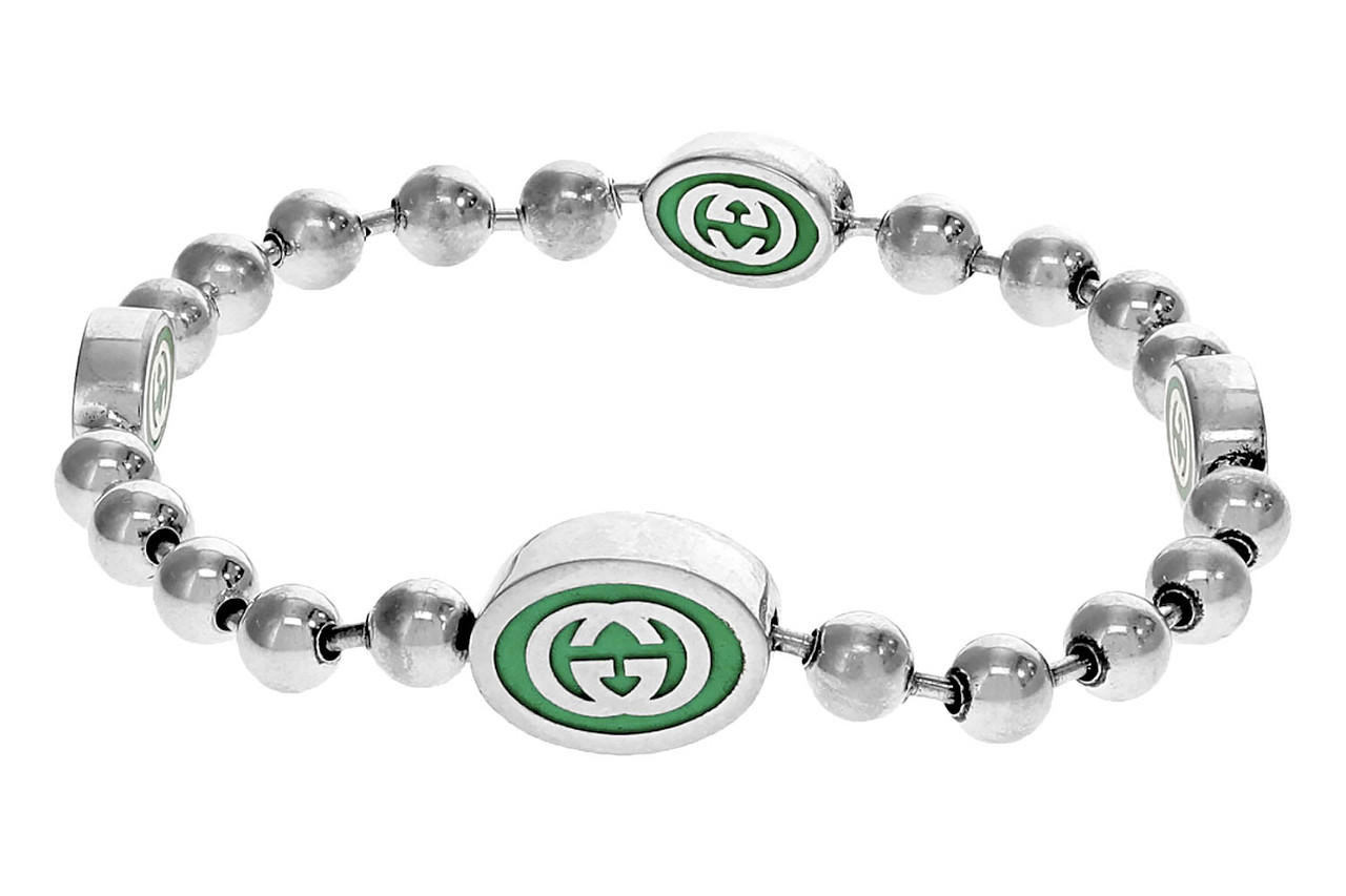 GUCCI Boule Green Imperial Enamel Silver Bracelet YBA7016090010