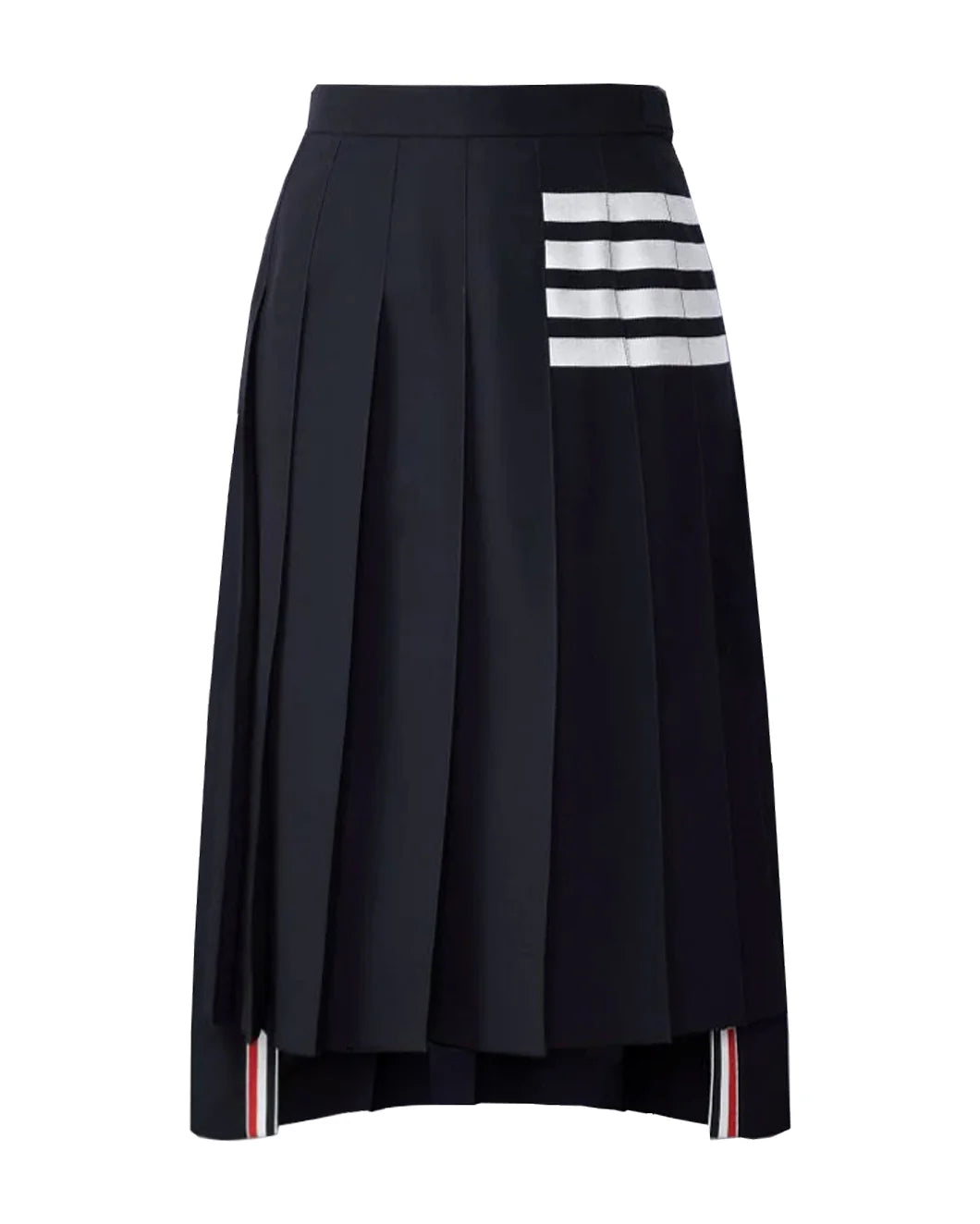 Navy Wool Plain Weave Pleated 4-Bar Skirt