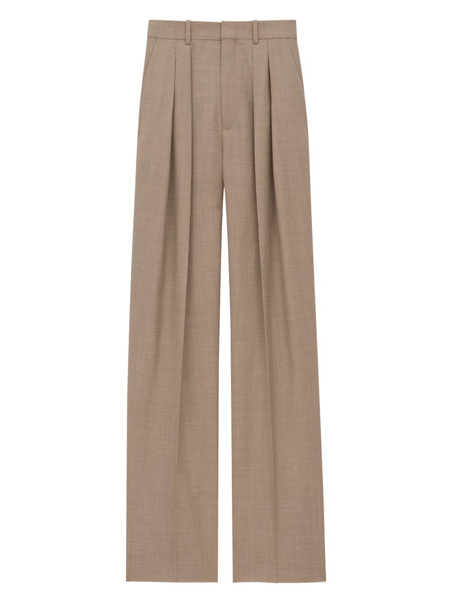 Saint Laurent Wide-Leg Tailored Pants In Caviar Wool Clothing