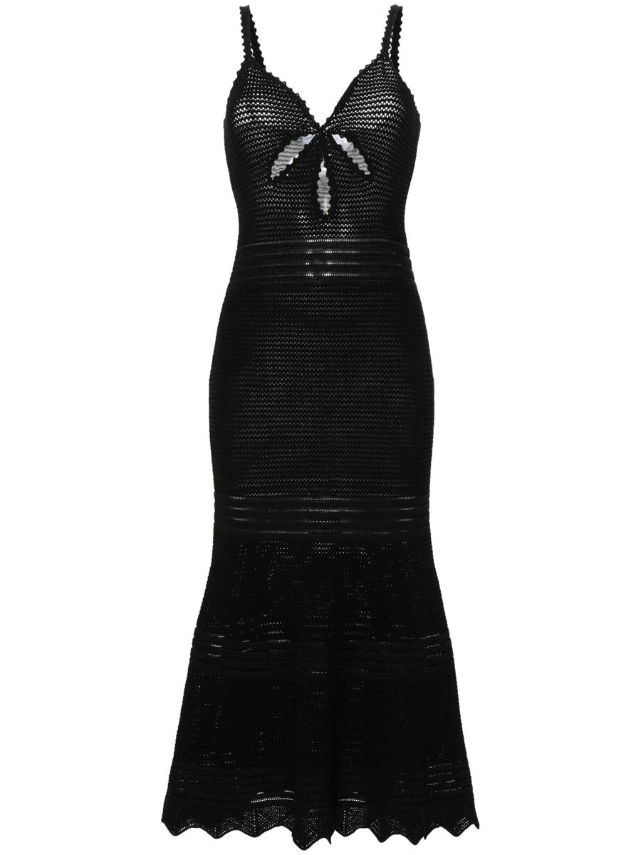 Self-Portrait Black Crochet Cut Out Midi Dress Clothing