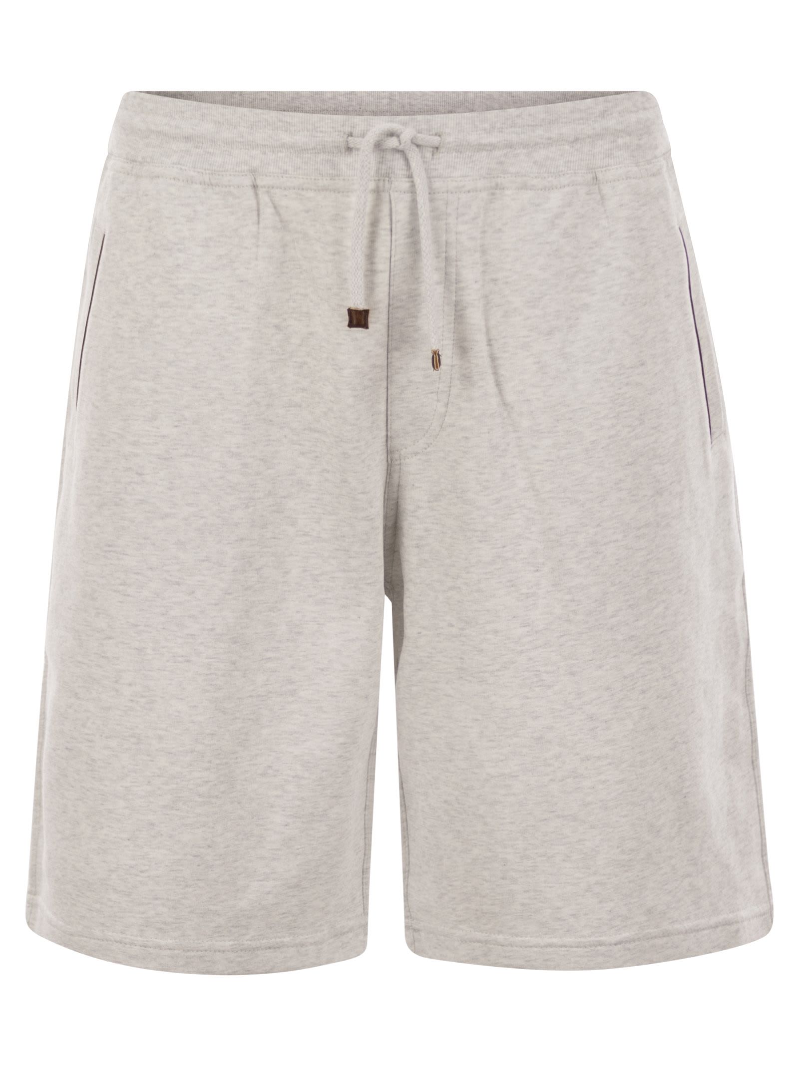 Brunello Cucinelli Bermuda Shorts In Techno Cotton Fleece With Piping