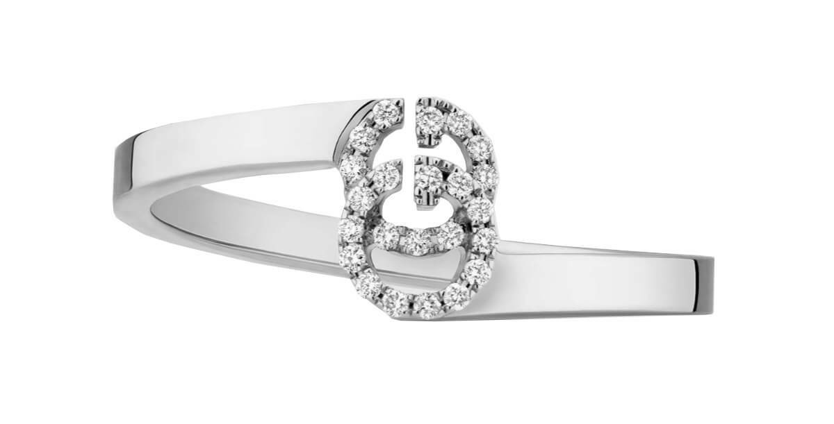 GUCCI GG Running 18k White Gold Diamonds Stacking Ring YBC457127003013
