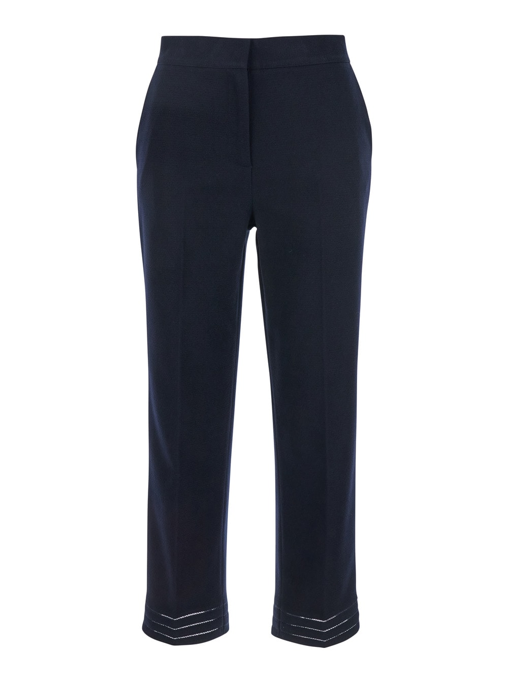 TwinSet Blue Pants With Logo Plaque On The Back And Detail On The Edges In Fabric Woman