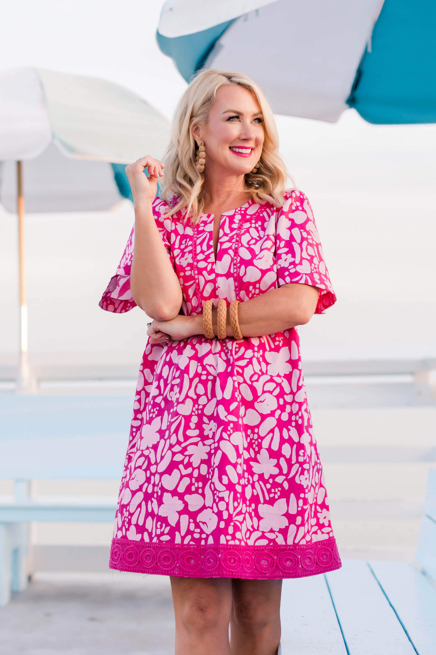 Crochet Trimmed Cabana Dress - Pink Potager Print XXL