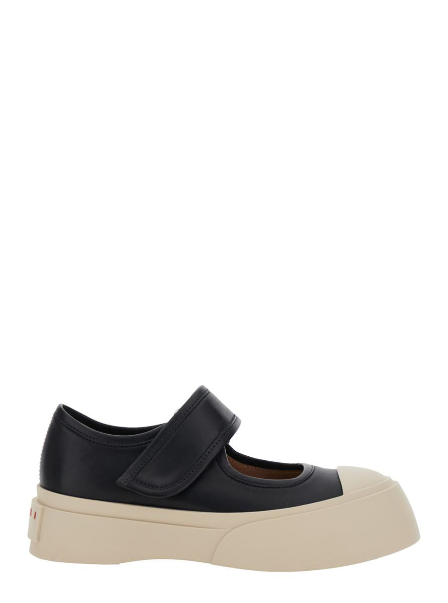 'Mary Jane' Black Sneaker With Hook And Loop Closure And Logo On The Back In Leather Woman