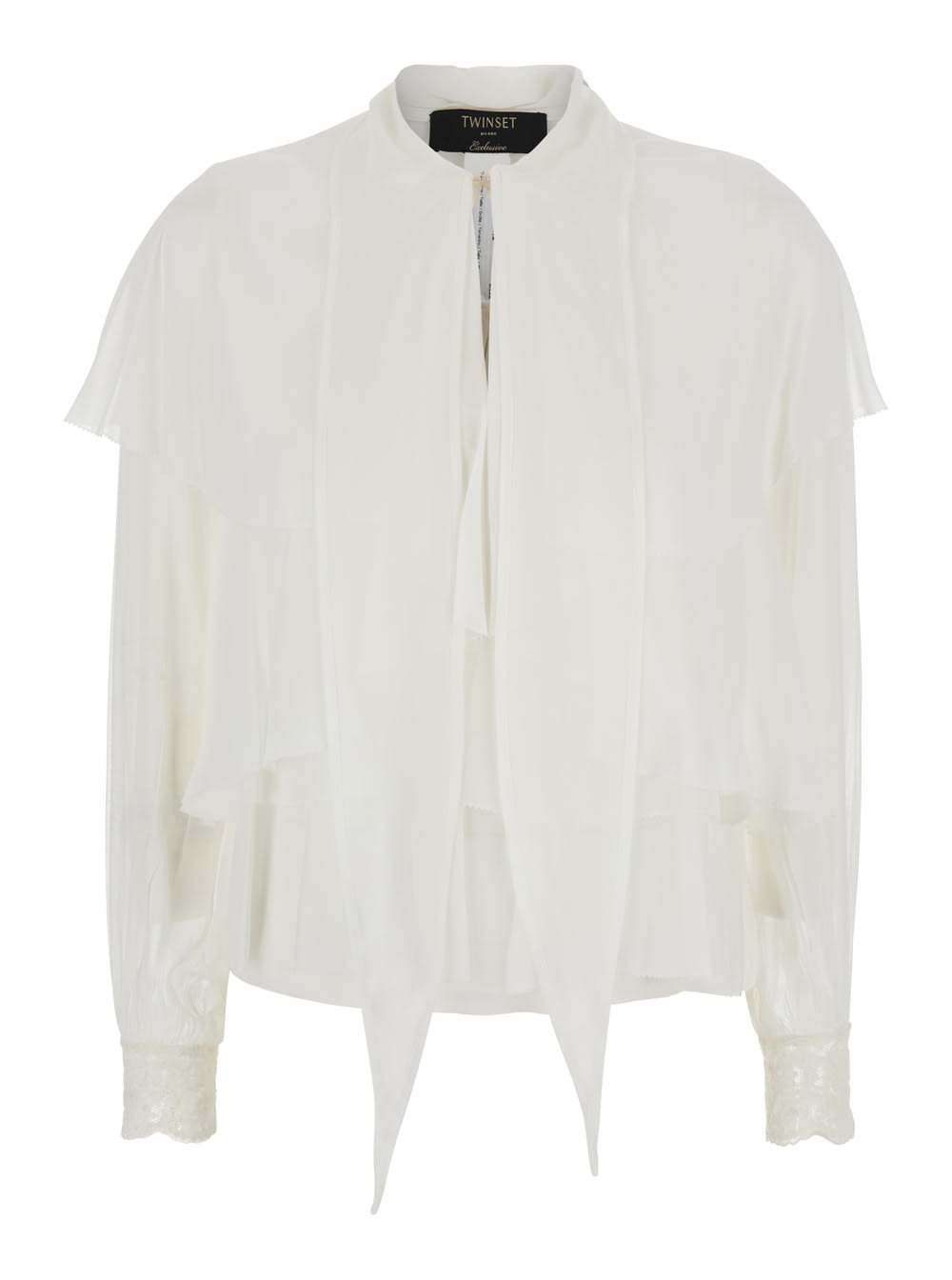 White Shirt With Layered Design And Draped Details In Viscose Woman TwinSet