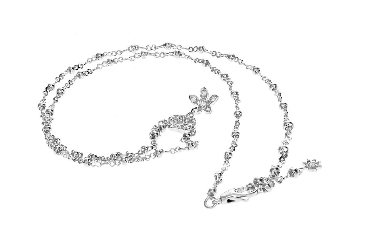 GUCCI 18K White Gold 0.12ct Diamond Flower Pendant Necklace YBB58184200100U
