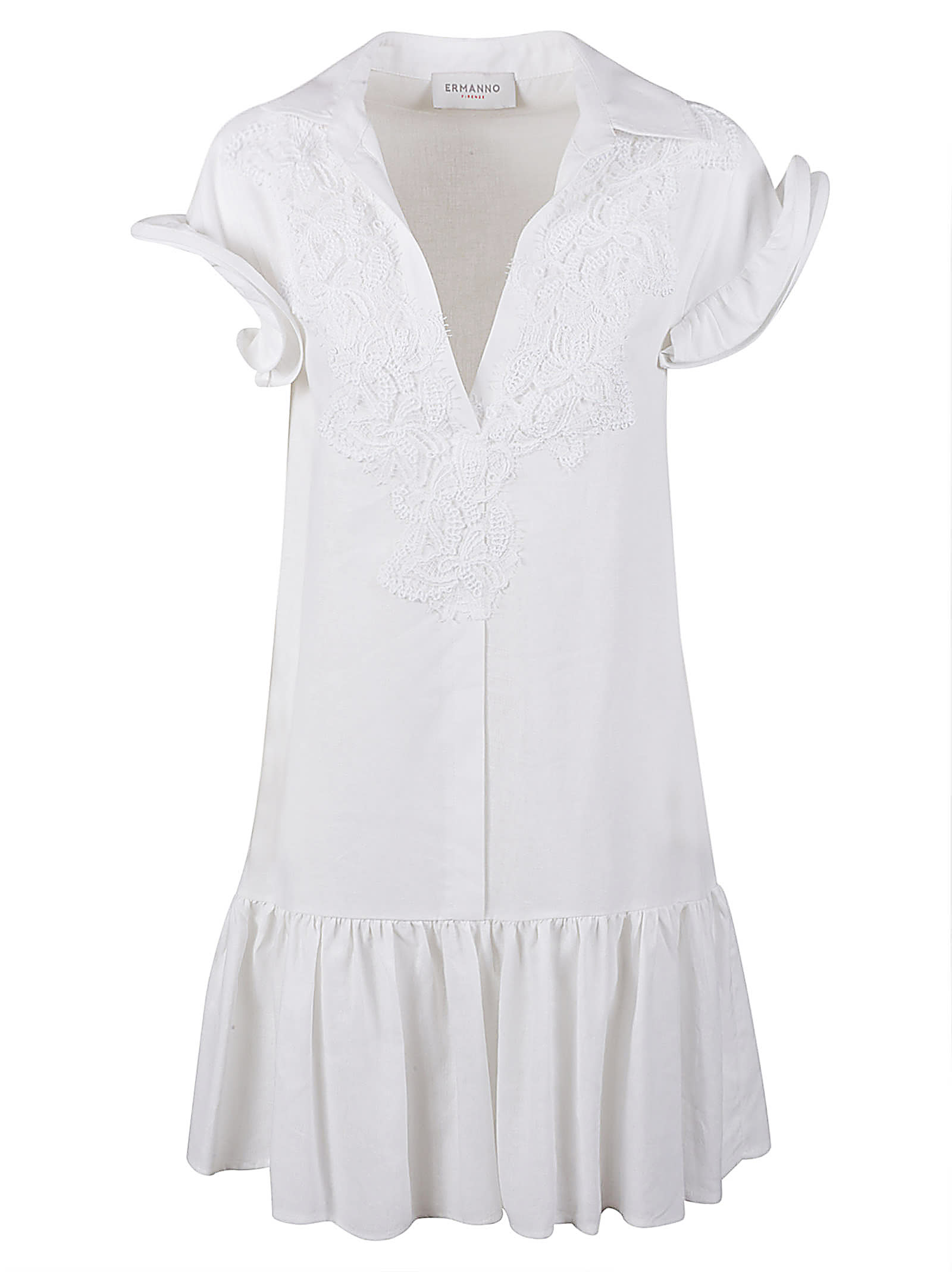Ermanno Scervino V领花卉刺绣连衣裙