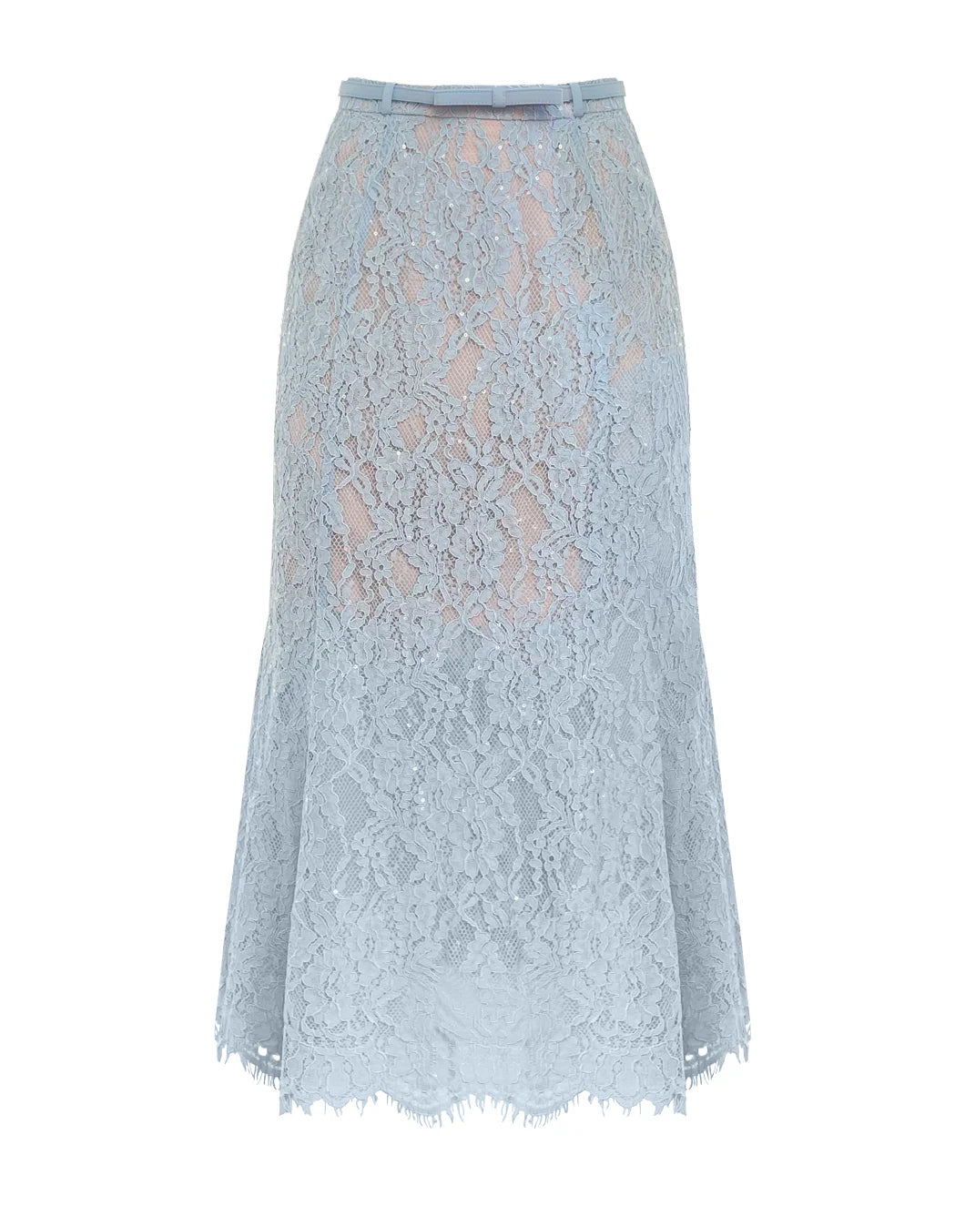 Blue Lace Flared Midi Skirt