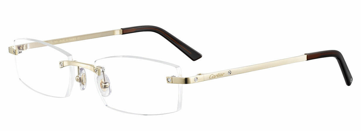 CARTIER High-Rectangular Rimless Gold Titanium 53-18-140MM Unisex Eyewear CT0087O 003