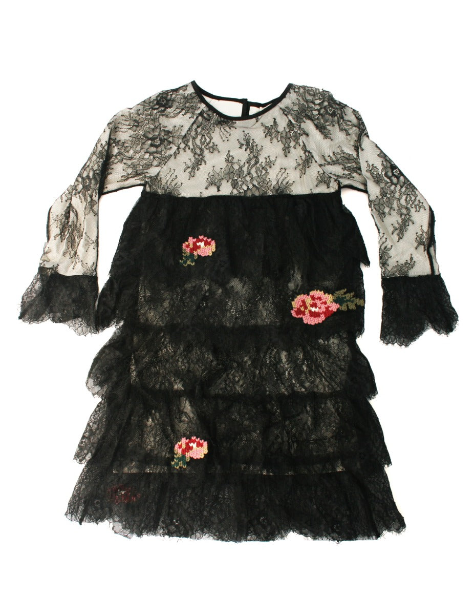 Twinset Girl Abito in Pizzo Ricamato con Roselline
