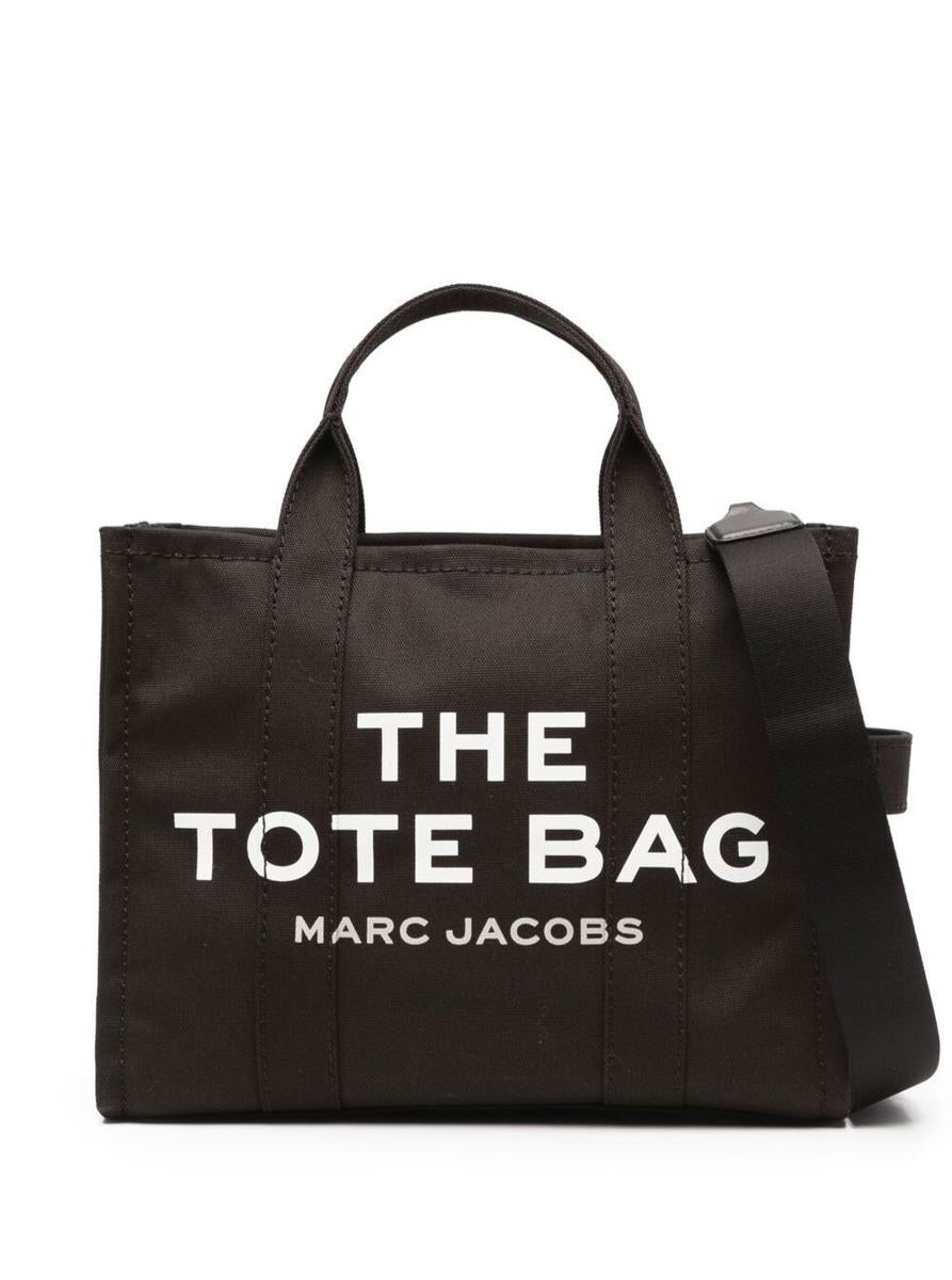 Marc Jacobs The Tote 黑色棉质对比色logo印花女士托特包