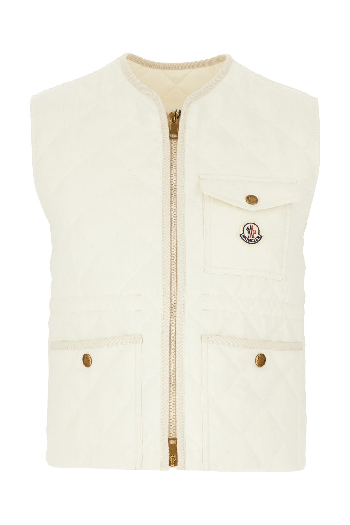 Moncler Ivory Linen Padded Sleeveless Jacket
