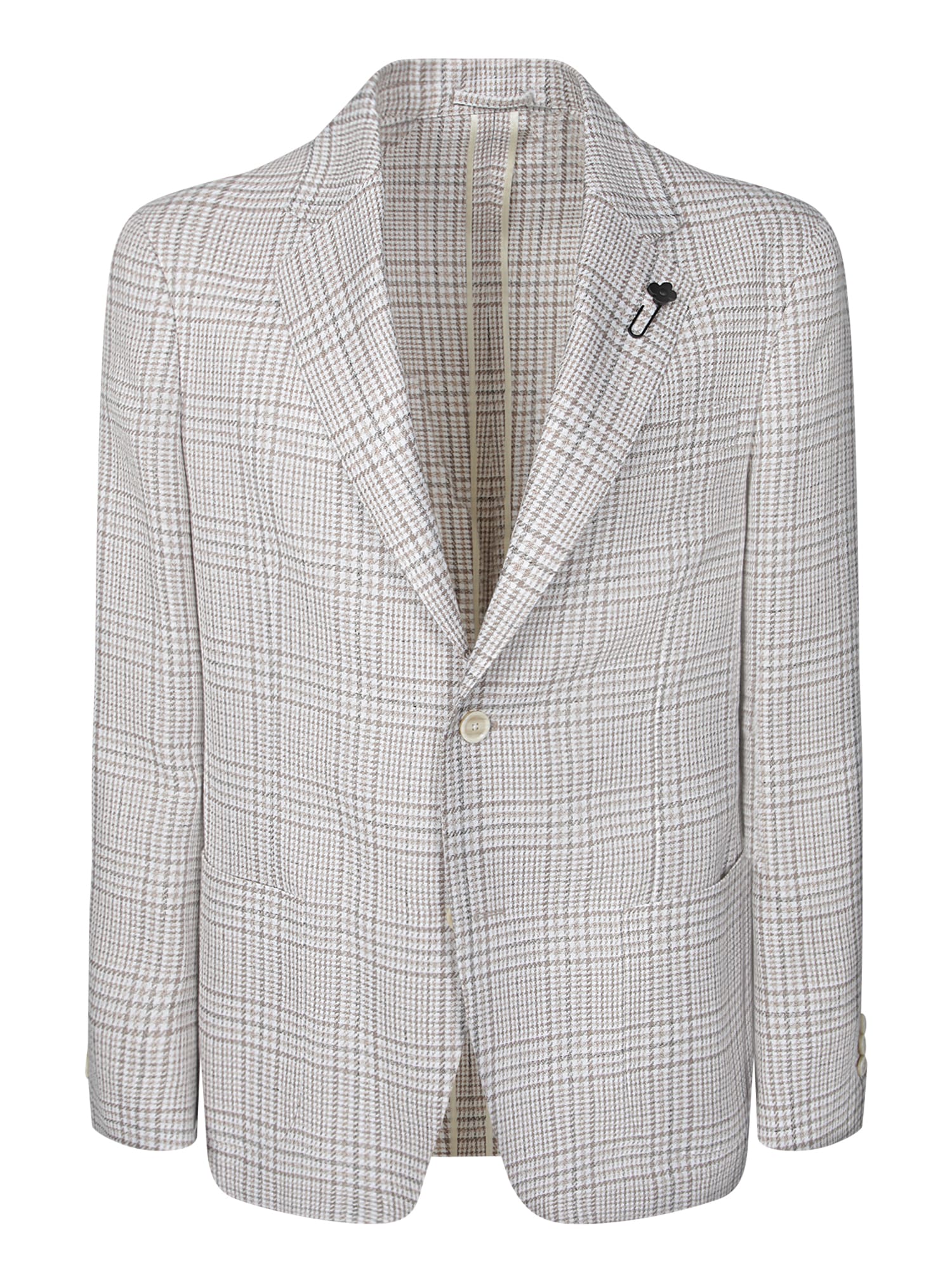 Lardini White And Beige Wool Houndstooth Jacket