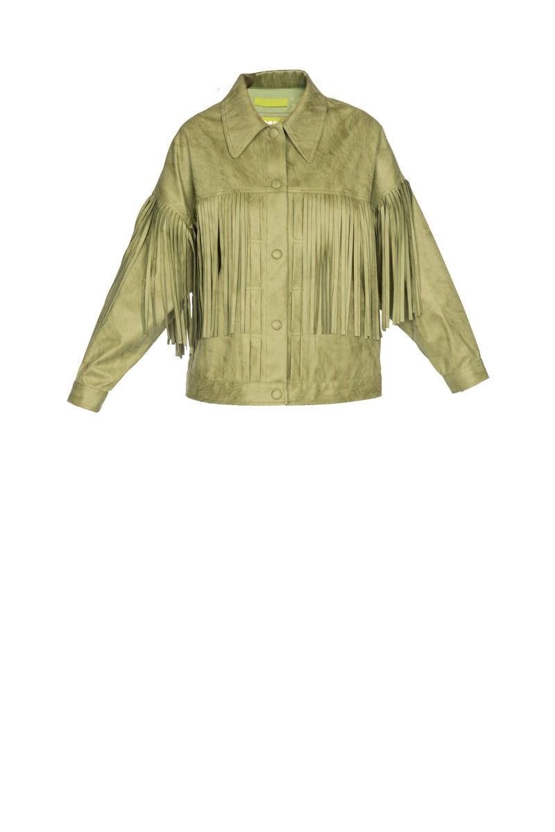 OOF穿Giacca Verde Oliva con Frange