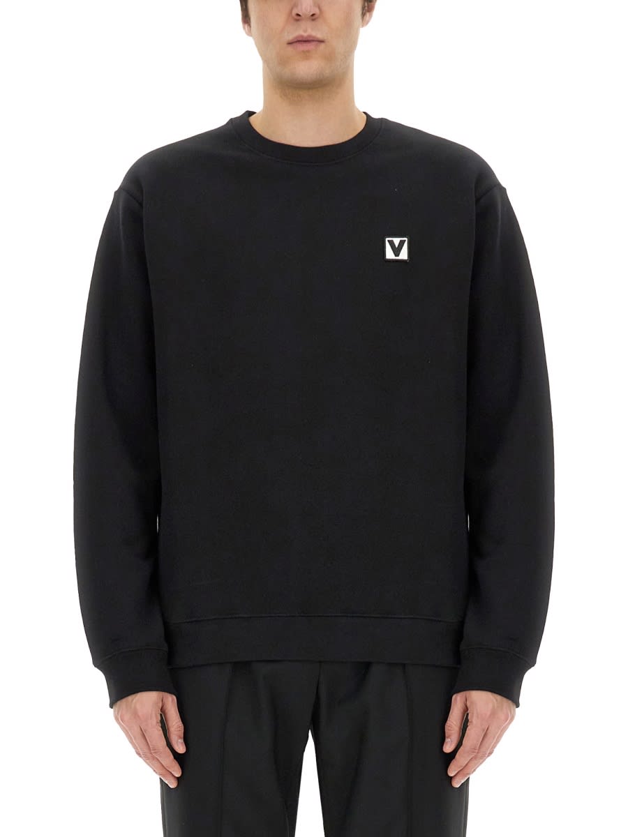 Cotton Crewneck Sweatshirt With chez Valentino Patch