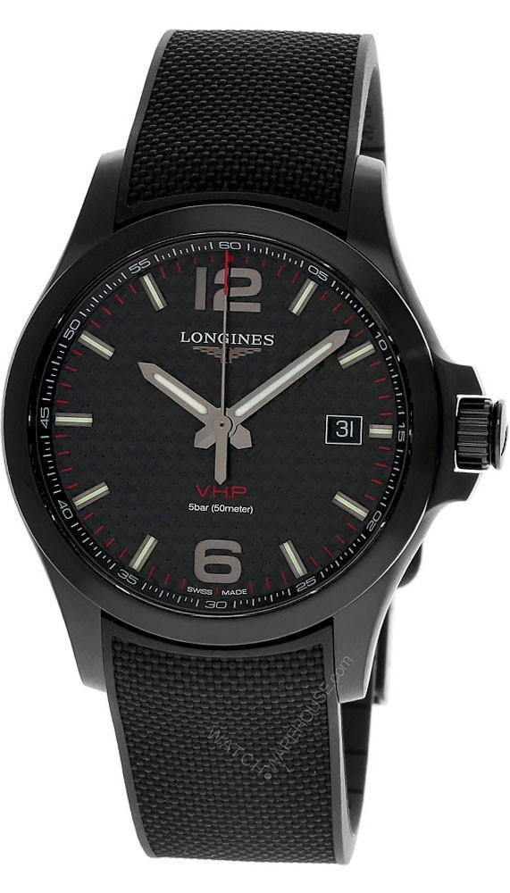LONGINES Conquest V.H.P. 43MM Black PVD Rubber Men's Watch L37262669 / L3.726.2.66.9