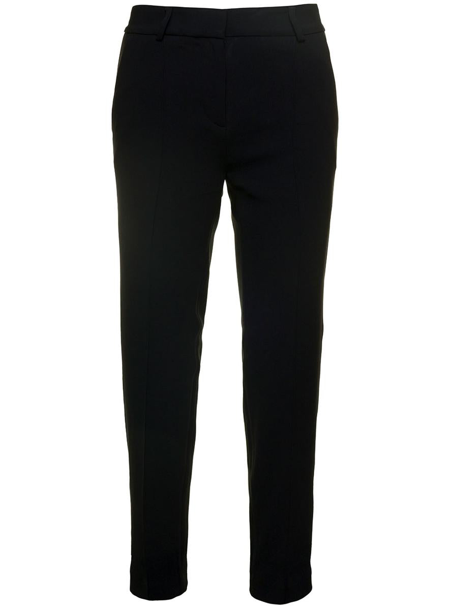 Black Slim Pants With Concealed Fastening In Cotton Woman