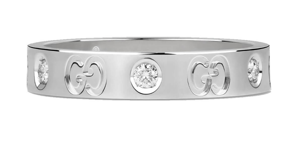 GUCCI Icon Thin Band 18K White Gold Diamond Ring YBC100881001013