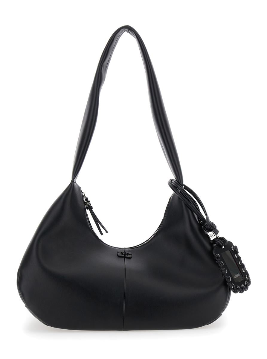 'Bou Bag Hobo Medium' Black Shoulder Bag With Shoulder Strap And Removable Logo Patch In Leather Woman