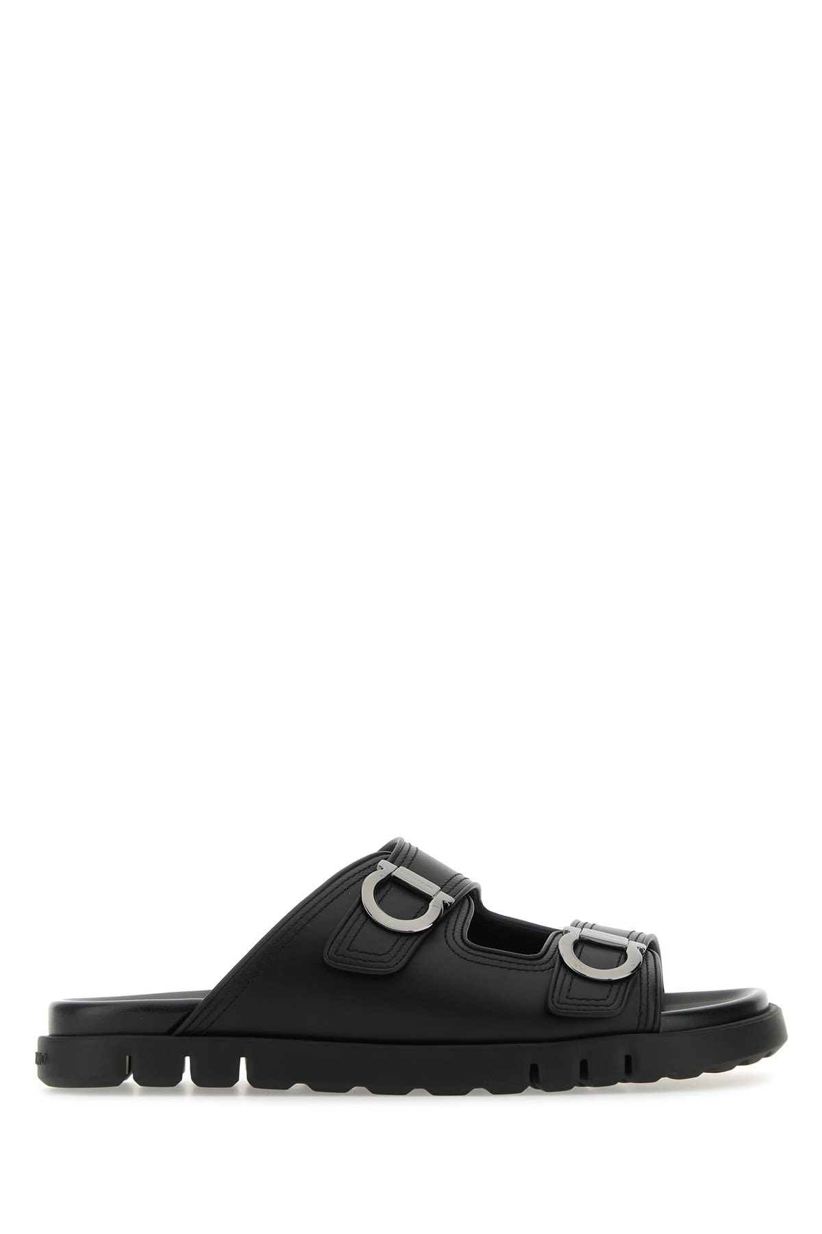 Ferragamo Black Leather Colly Slippers