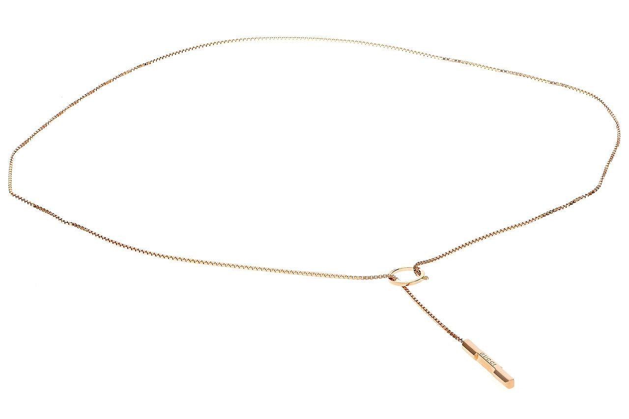 GUCCI 18K Rose Gold Lariat Necklace With Bar Pendant With Gucci Engraving YBB66211000200U
