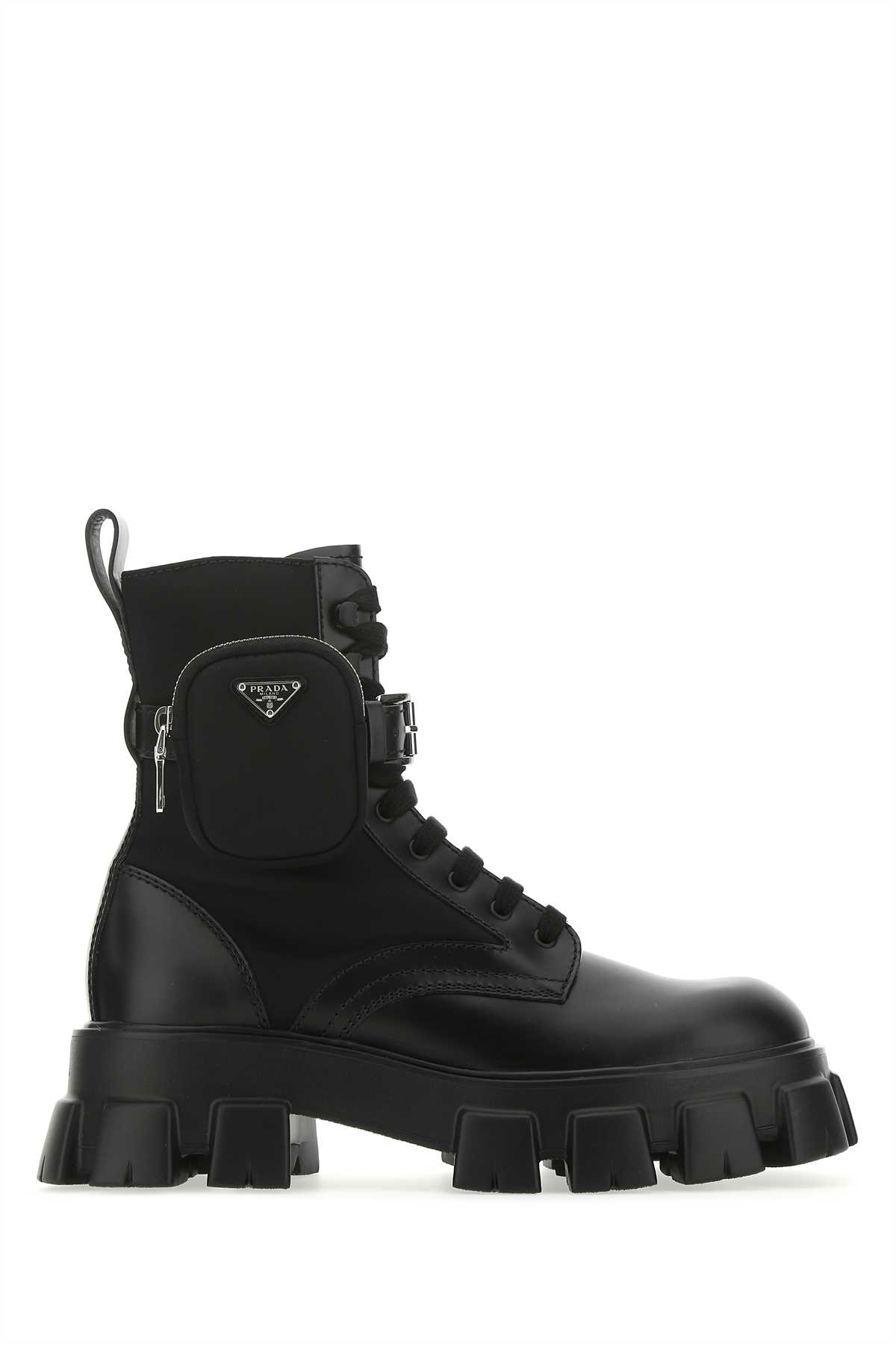 Prada Black Leather And Nylon Monolith Boots
