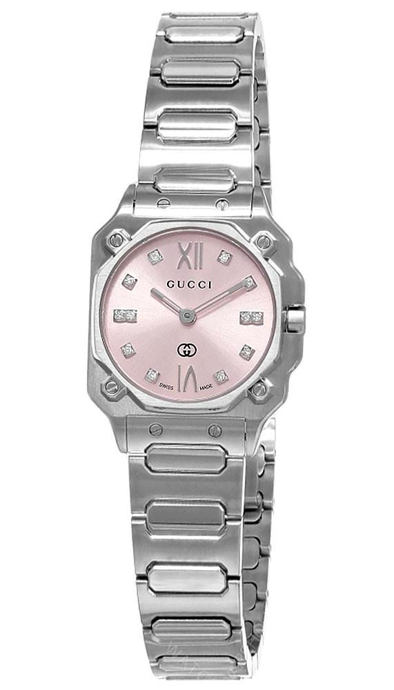 GUCCI G-Flat Quartz 24MM Diamond Accent Pink Dial Women's Watch YA166501