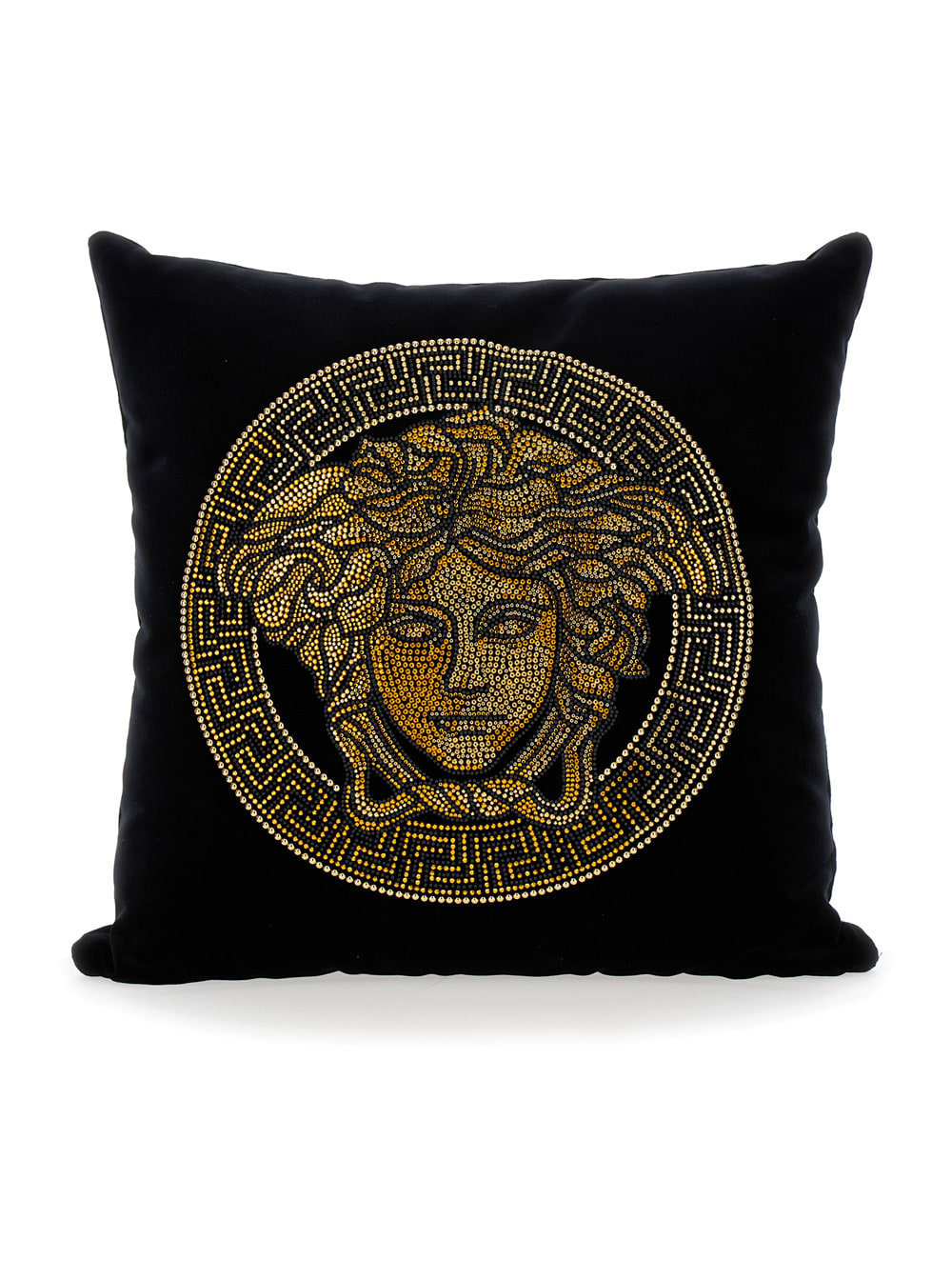Versace icon Black Cushion With Medusa And Rhinestone In Cotton