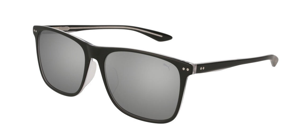 Puma Black Silver Lens Square Plastic 57mm Unisex Sunglasses PU0127SA 005