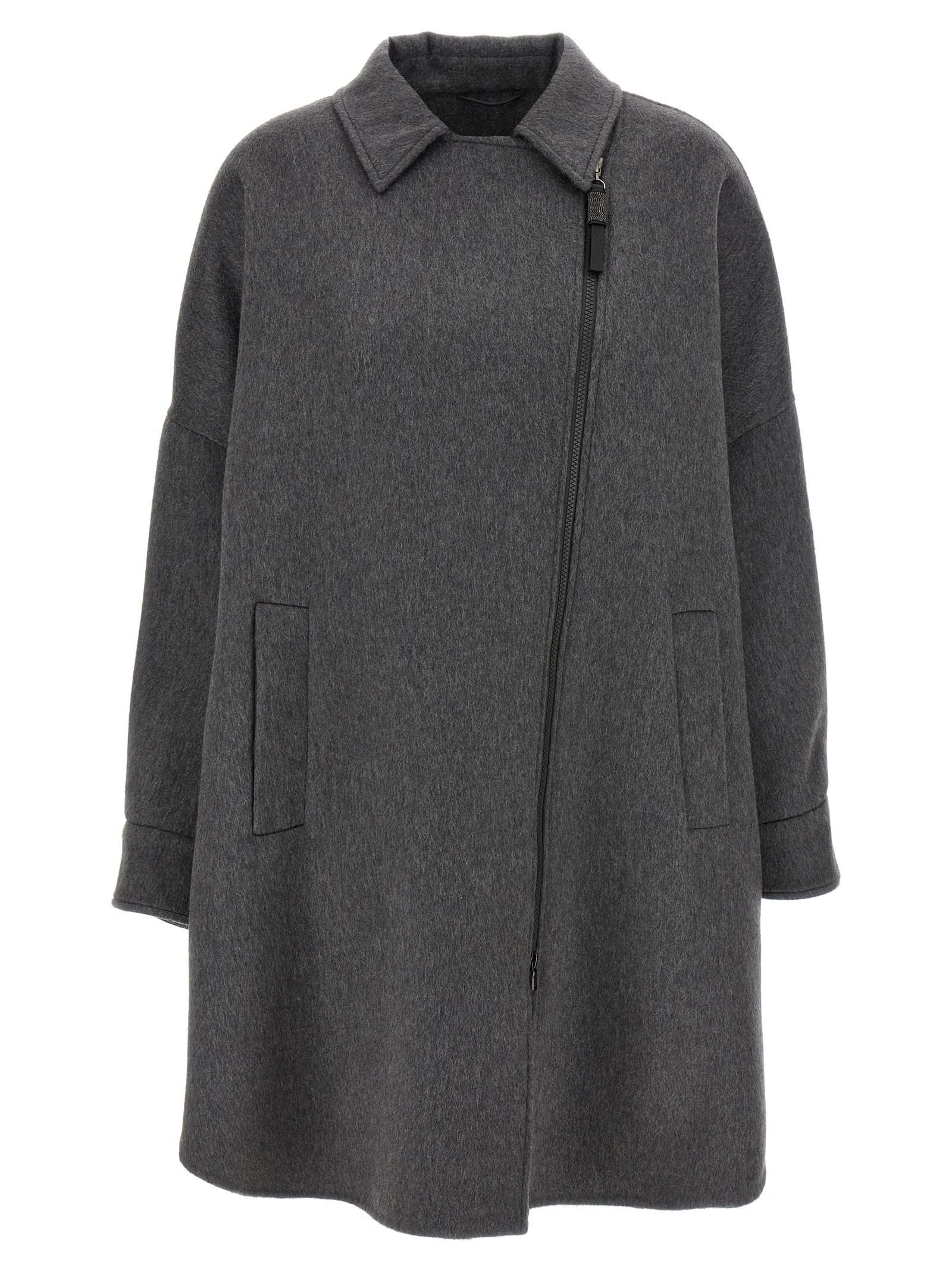 Brunello Cucinelli Shiny Zipper Pull Coat