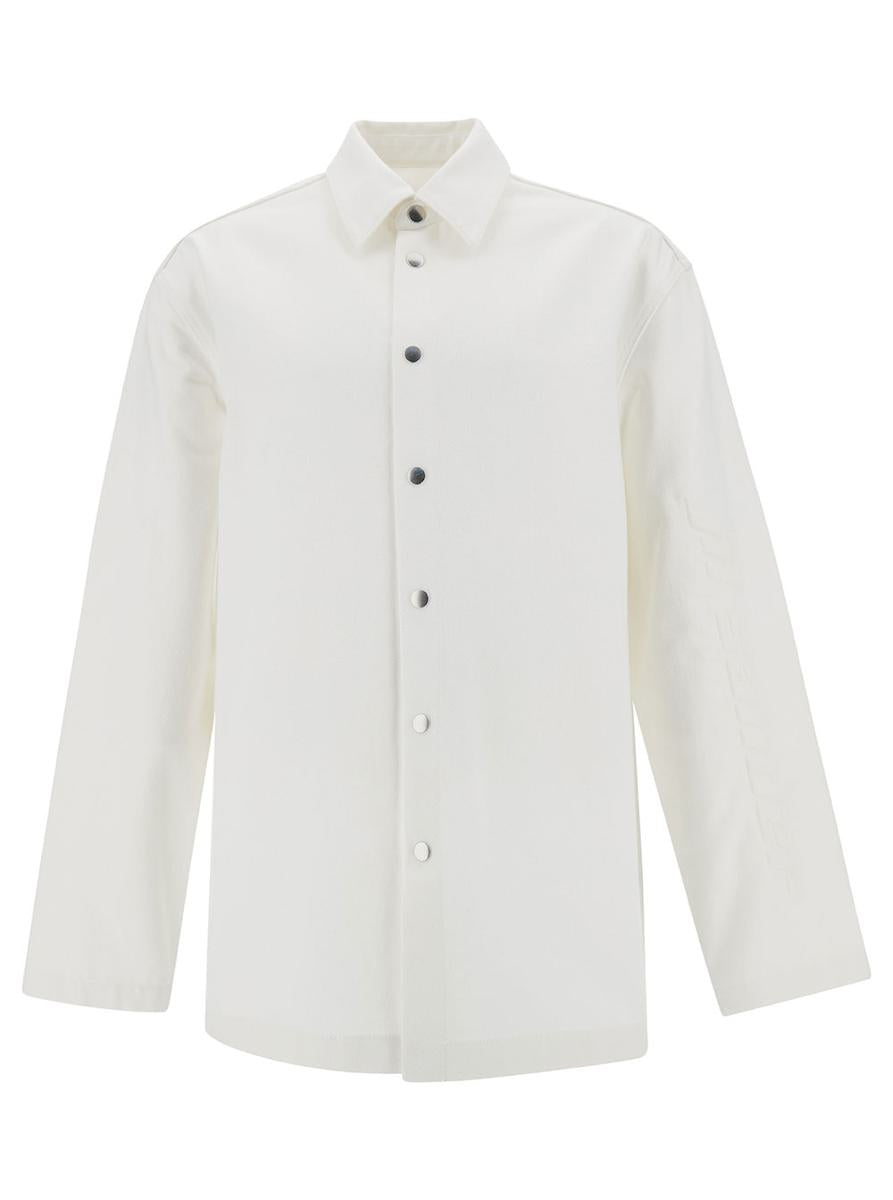 White Shirt With Embossed Logo In Denim Man