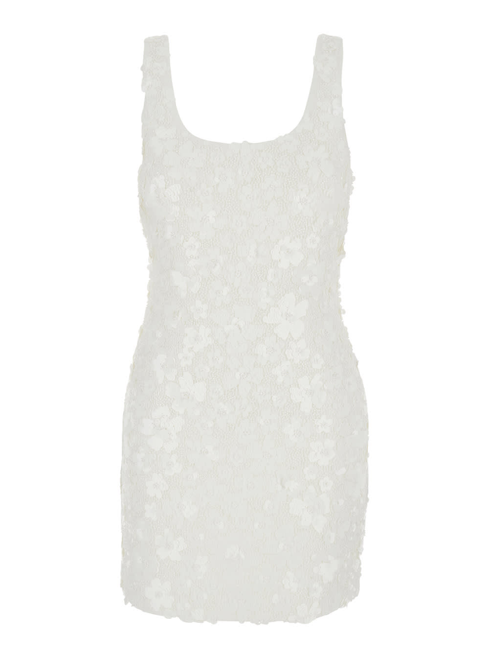 Michael Kors Collection White Sleeveless Mini Dress With Round Neck And All-over Floral Embroidery In Tech Fabric Stretch Woman