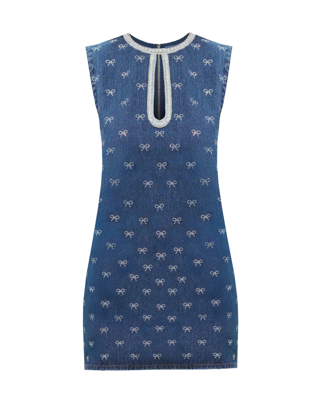 Denim Diamante Bow Mini Dress