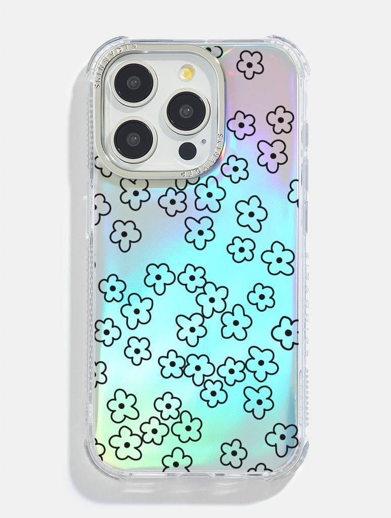 Black Flower Holo Foil Shock i Phone Case, i Phone 13 Pro Max Case