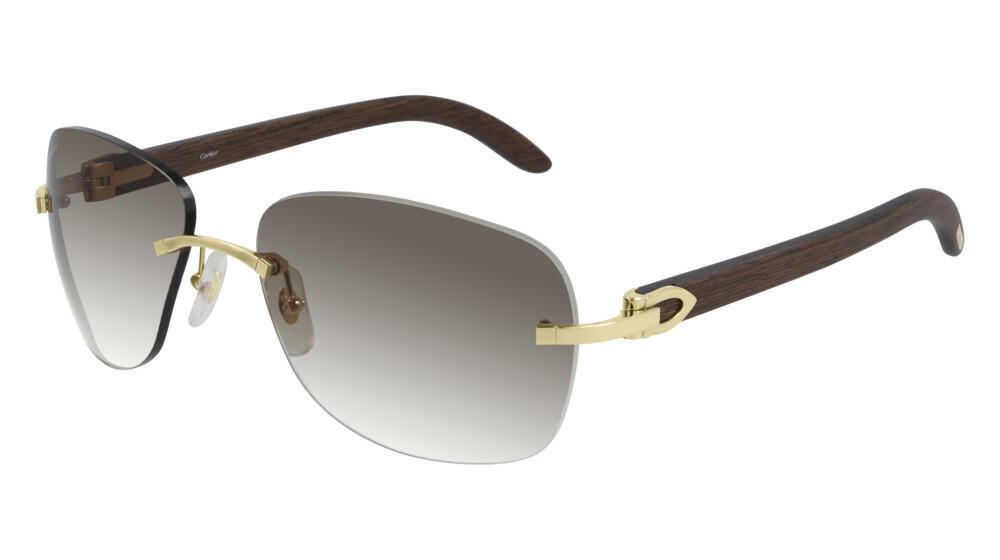 CARTIER Brown Lens with Gold Brown Wood Men's Sunglasses CT0014RS 001