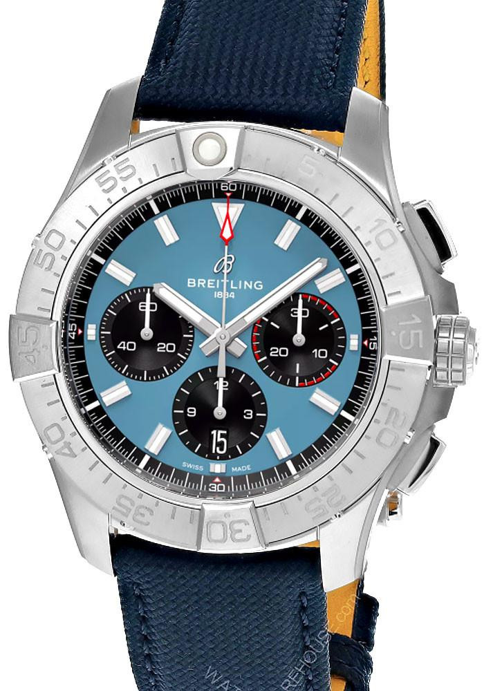 BREITLING Avenger B01 44MM Blue Dial Leather Men's Watch AB0147101C1X1