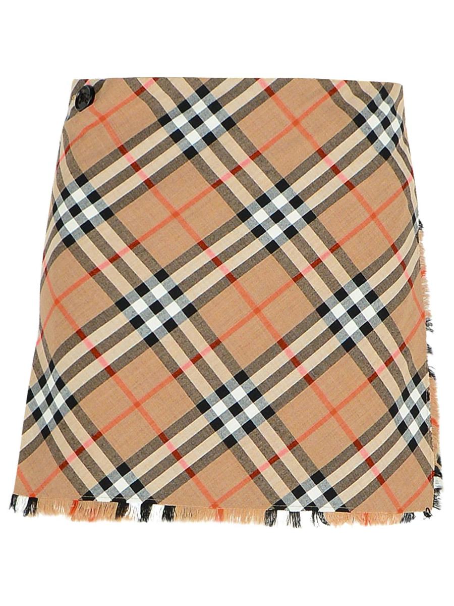 Burberry 格纹米色羊毛混纺迷你裙