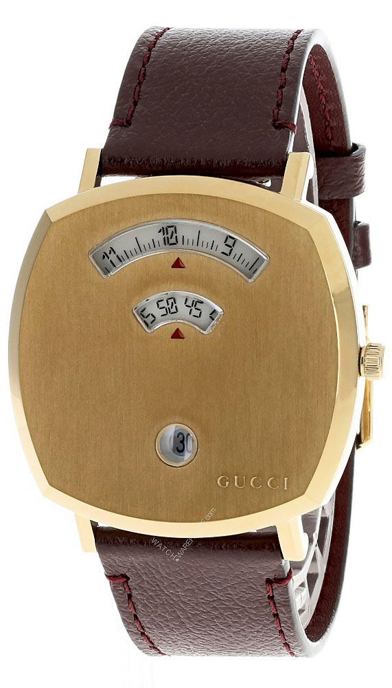GUCCI Grip 38MM Yellow Gold PVD Bordeaux Leather Unisex Watch YA157411