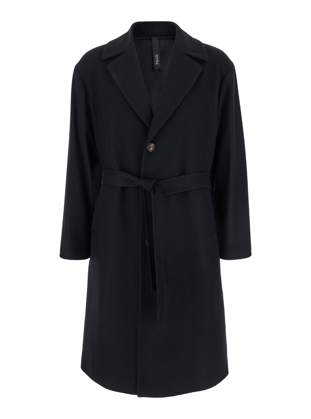 Hevò Black Single-breasted Coat With Notched Revers In Wool Blend Man