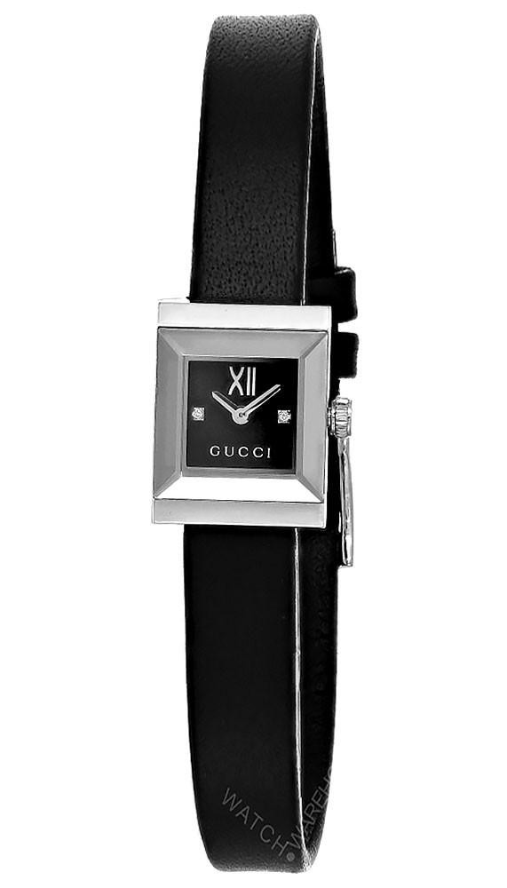 GUCCI G-Frame Quartz SS 14x18MM Black Dial Leather Women's Watch YA128538