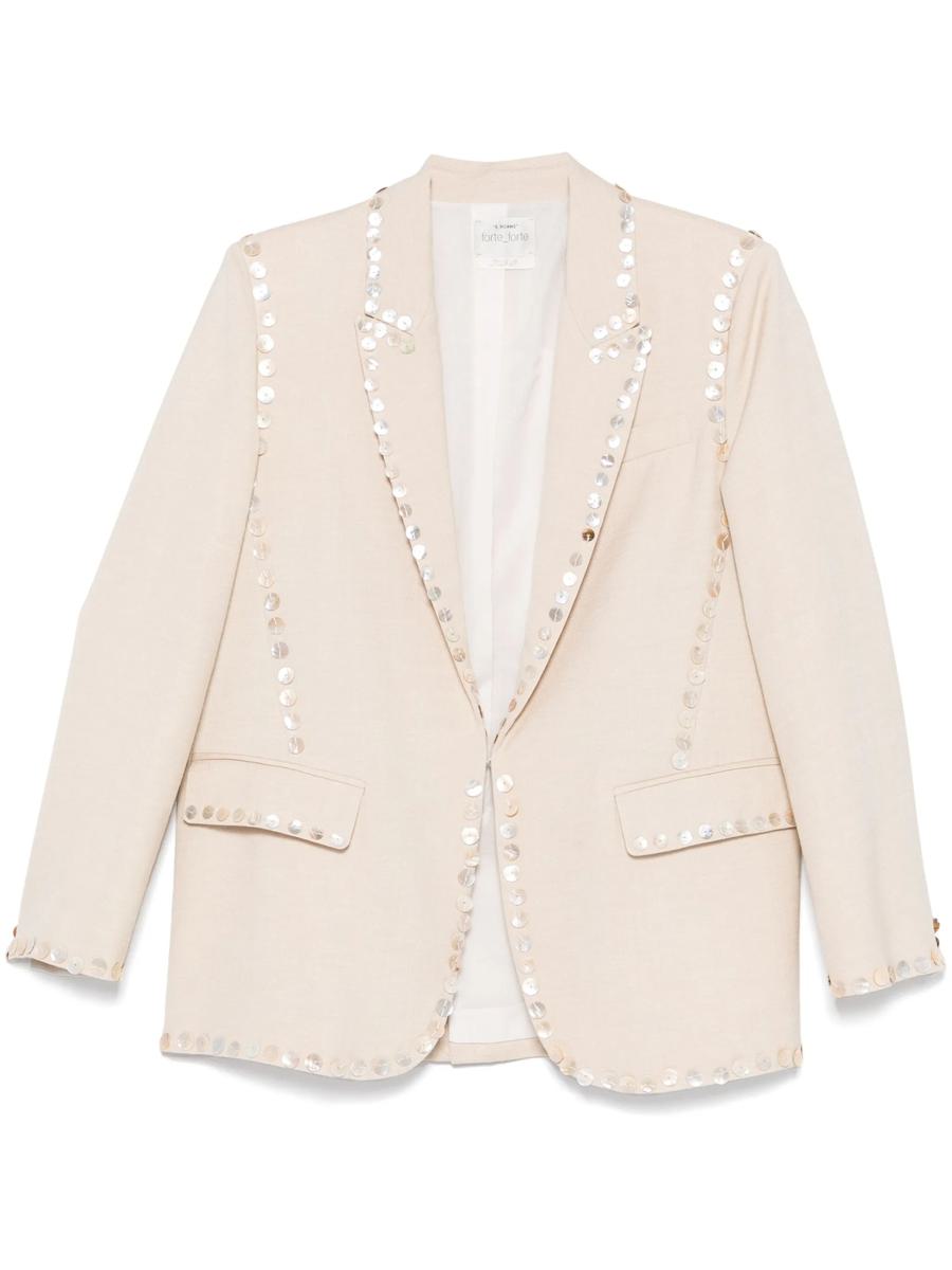 Forte_Forte Viscose Wool Slub Pearl Embroidered Jacket Clothing